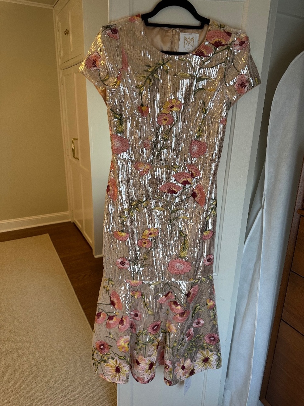 MILLY Tahlia Floral Sequins Embroidery Midi Dress